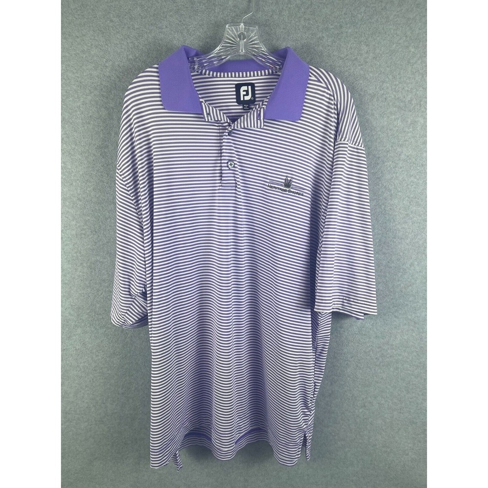 FJ FootJoy Golf Polo Shirt Men's Size XXL Purple Striped Heritage Shores READ - Picture 1 of 8